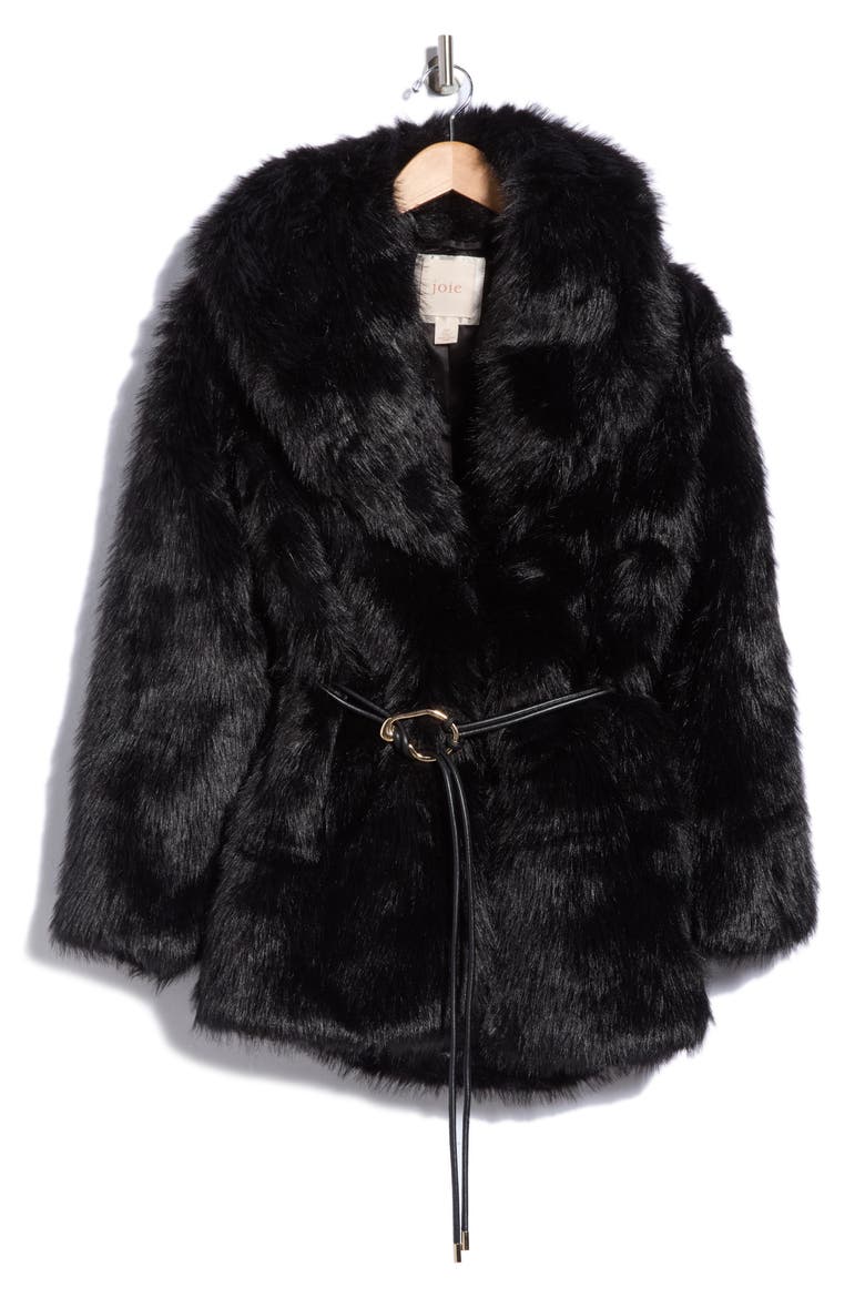 Belted Faux Fur Coat, Main, color, BLACK