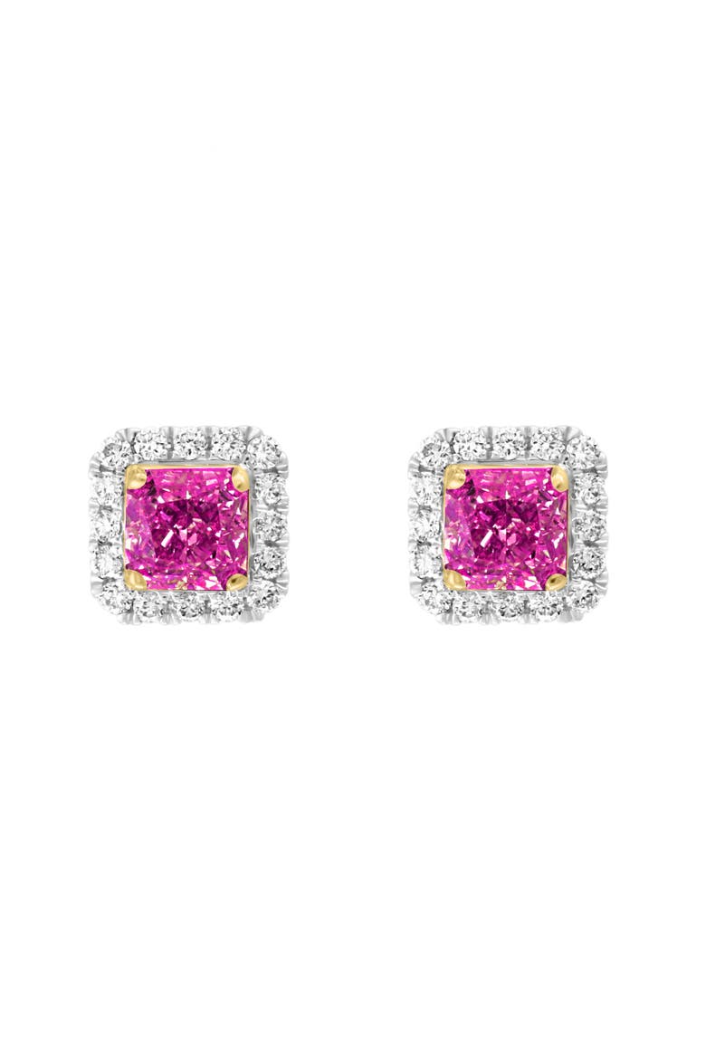 Diamond Halo Ruby Stud Earrings, Main, color, RED