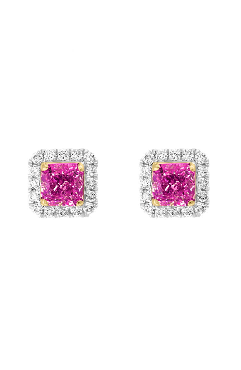 EFFY Diamond Halo Ruby Stud Earrings, Main, color, Red
