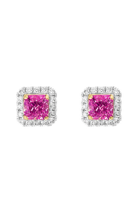 Diamond Halo Ruby Stud Earrings