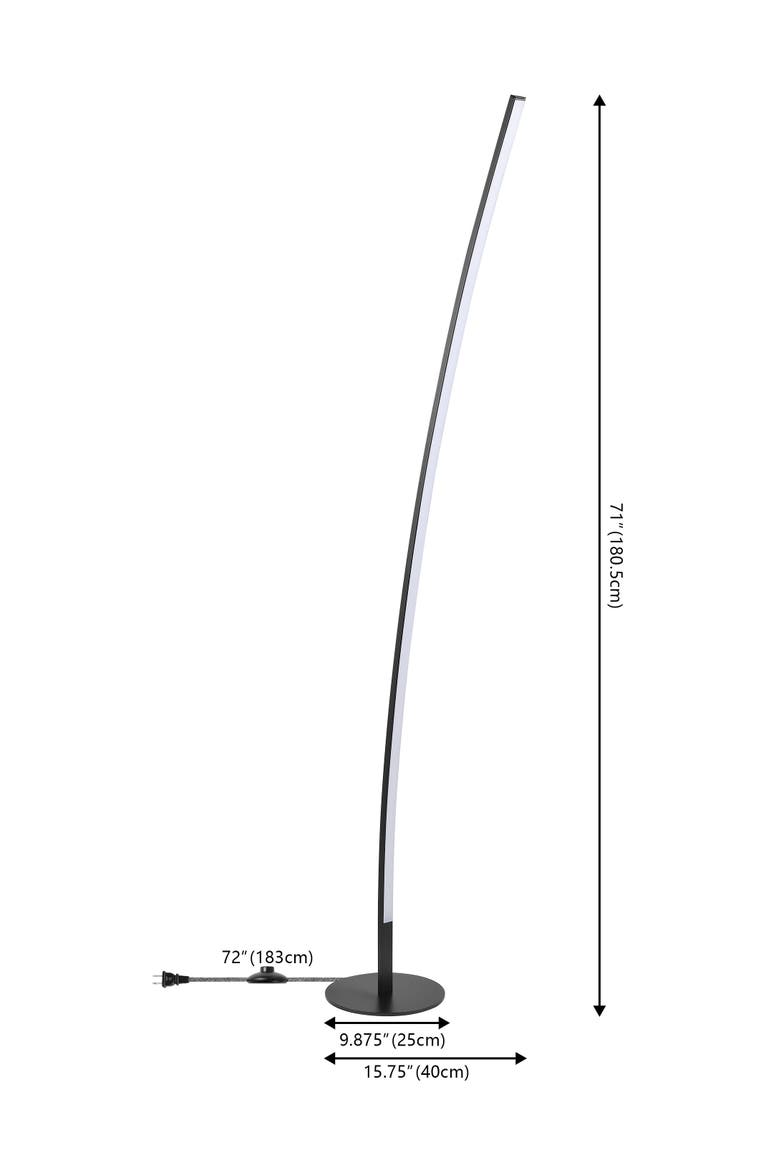 Malthe 71" Modern Contemporary Aluminum/Iron Arc Integrated LED Floor Lamp, Black, Alternate, color, Black