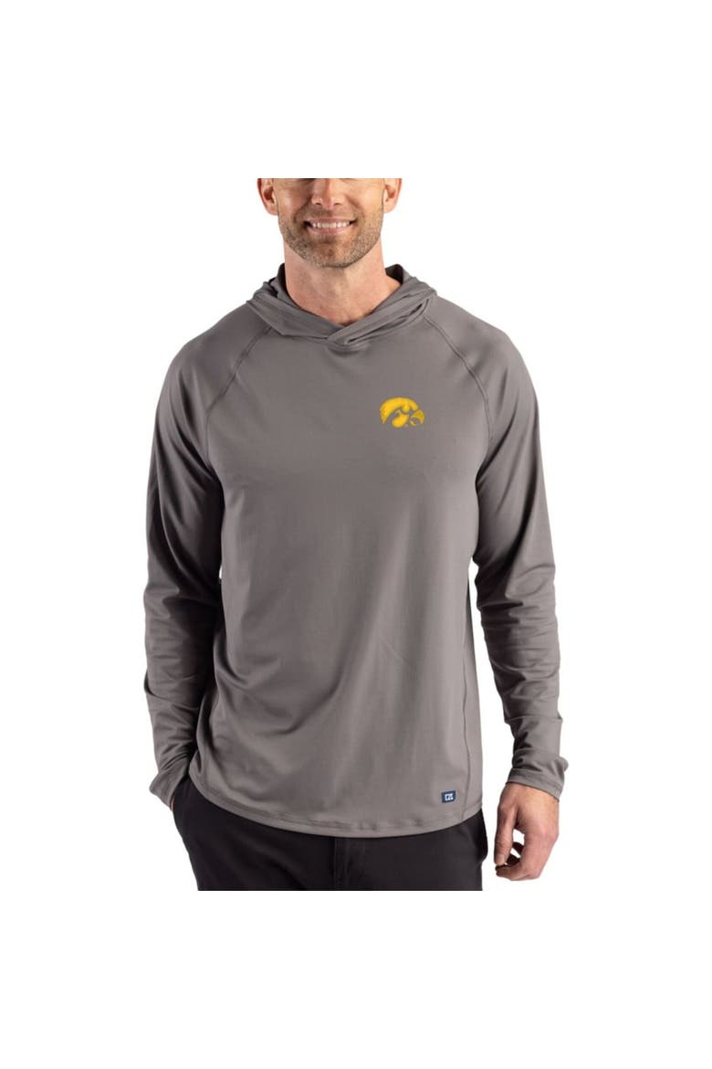 Men's Cutter & Buck Gray Iowa Hawkeyes Prospect Recycled Featherlight Stretch Hoodie, Main, color, Gray