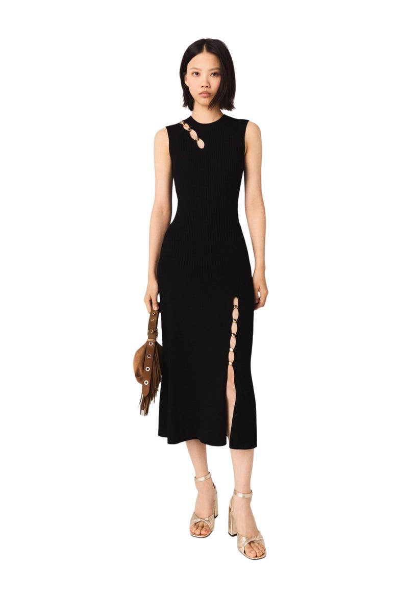 Cutaway rib knit maxi dress, Alternate, color, Black