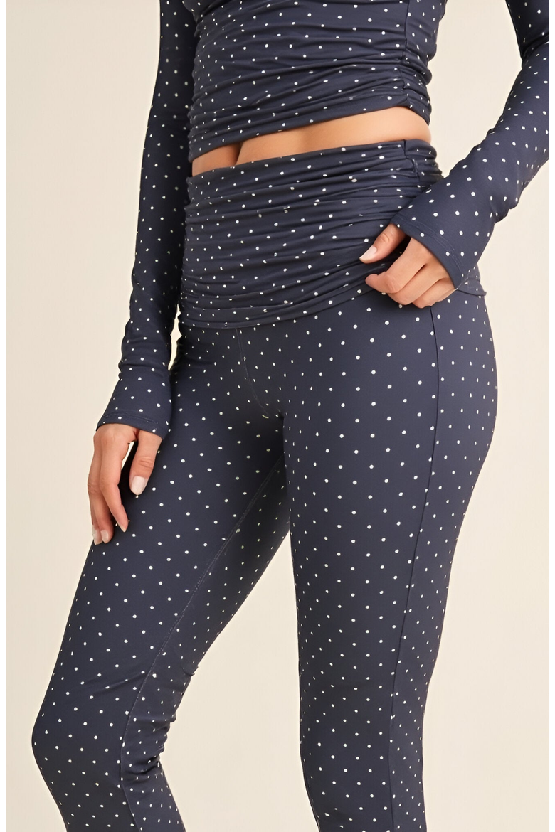 Polka Dot Print High Waist Full-Length Leggings with Wide Waistband, Alternate, color, Navy / White Polka Dot