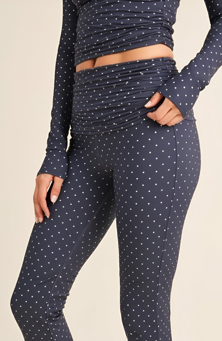 Modenaire Polka Dot Print High Waist Full-Length Leggings with Wide Waistband, Alternate, color, Navy / White Polka Dot