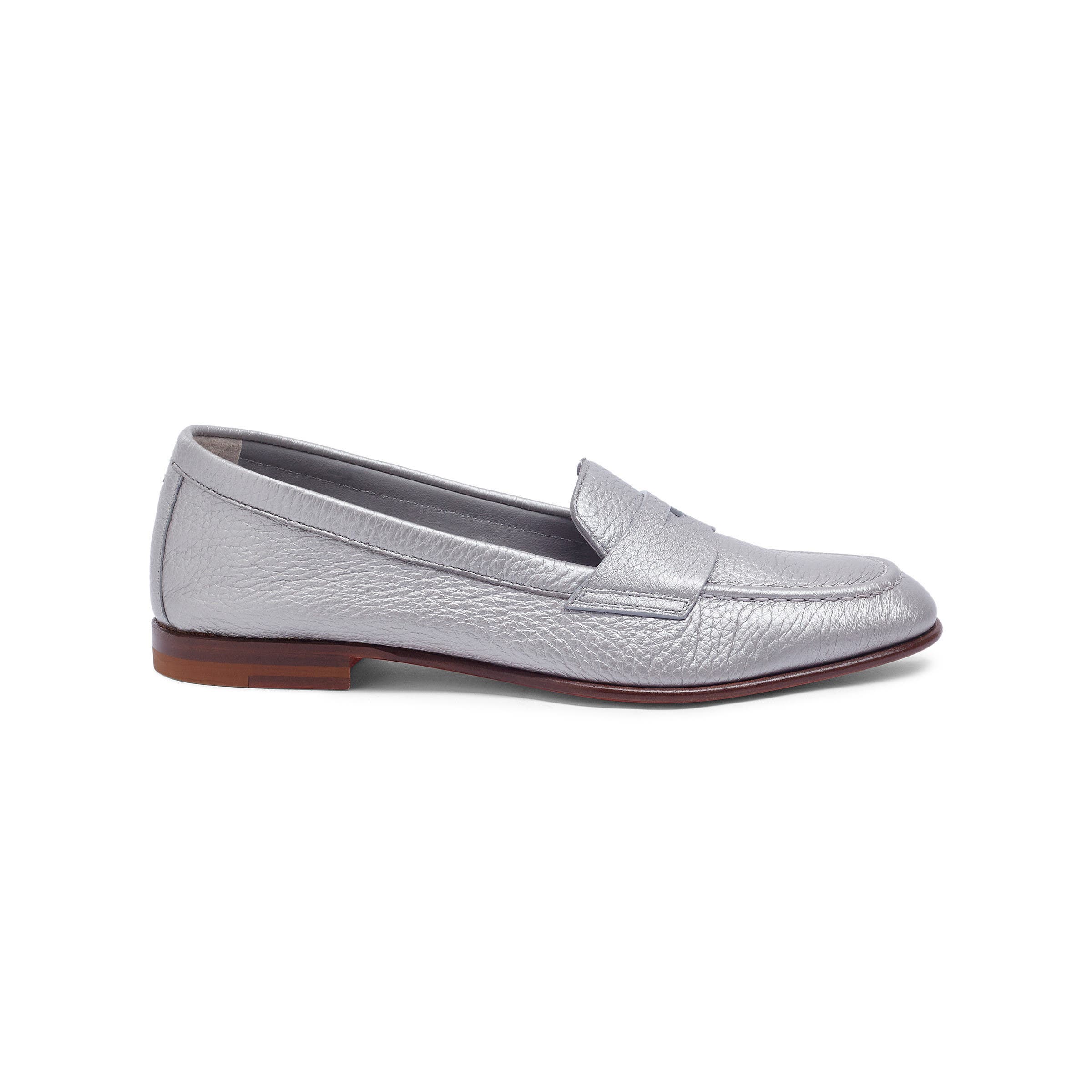 Santoni Women's Tumbled Leather Penny Loafer, Alternate, color, Silver