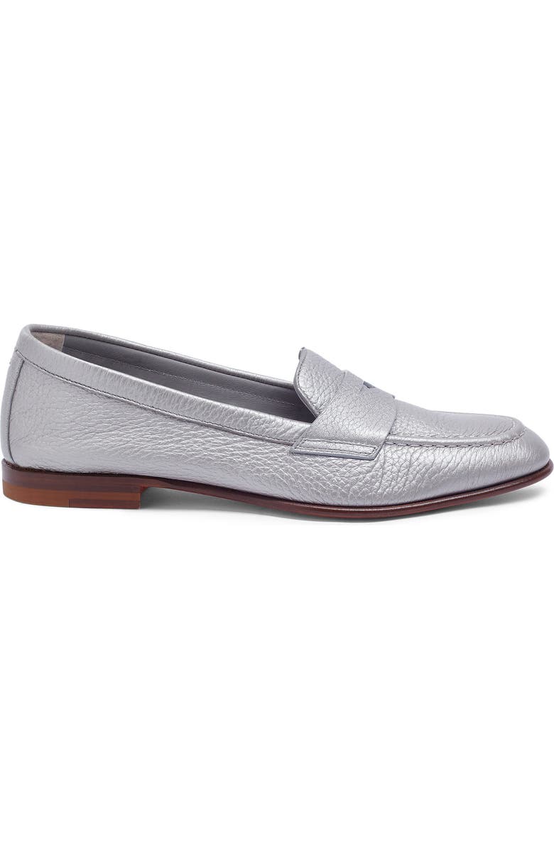 Santoni Women's Tumbled Leather Penny Loafer, Alternate, color, Silver