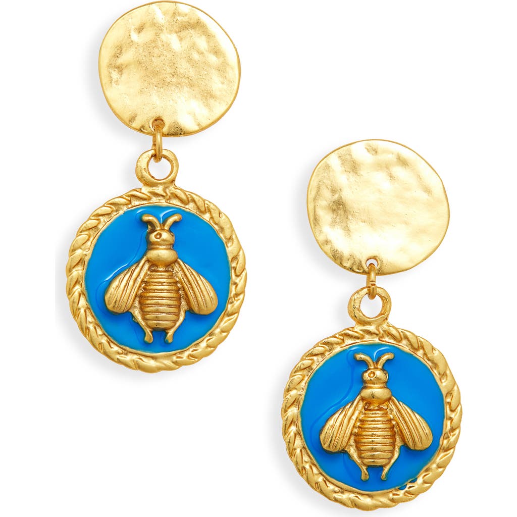 Karine Sultan Bee Dangle Clip-On Earrings in Blue  product