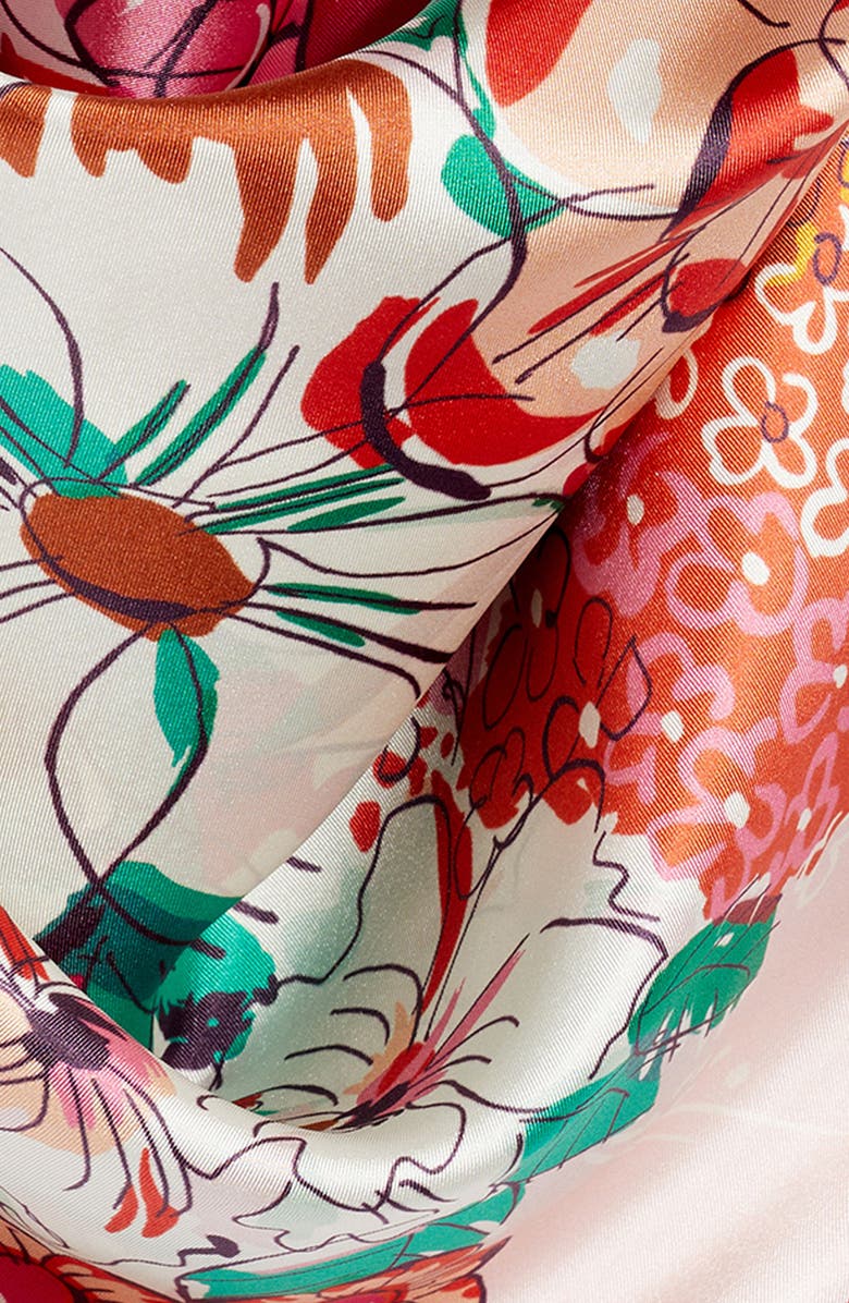 Echo Floral Bouquet Silk Square Scarf, Alternate, color, Beach Pink