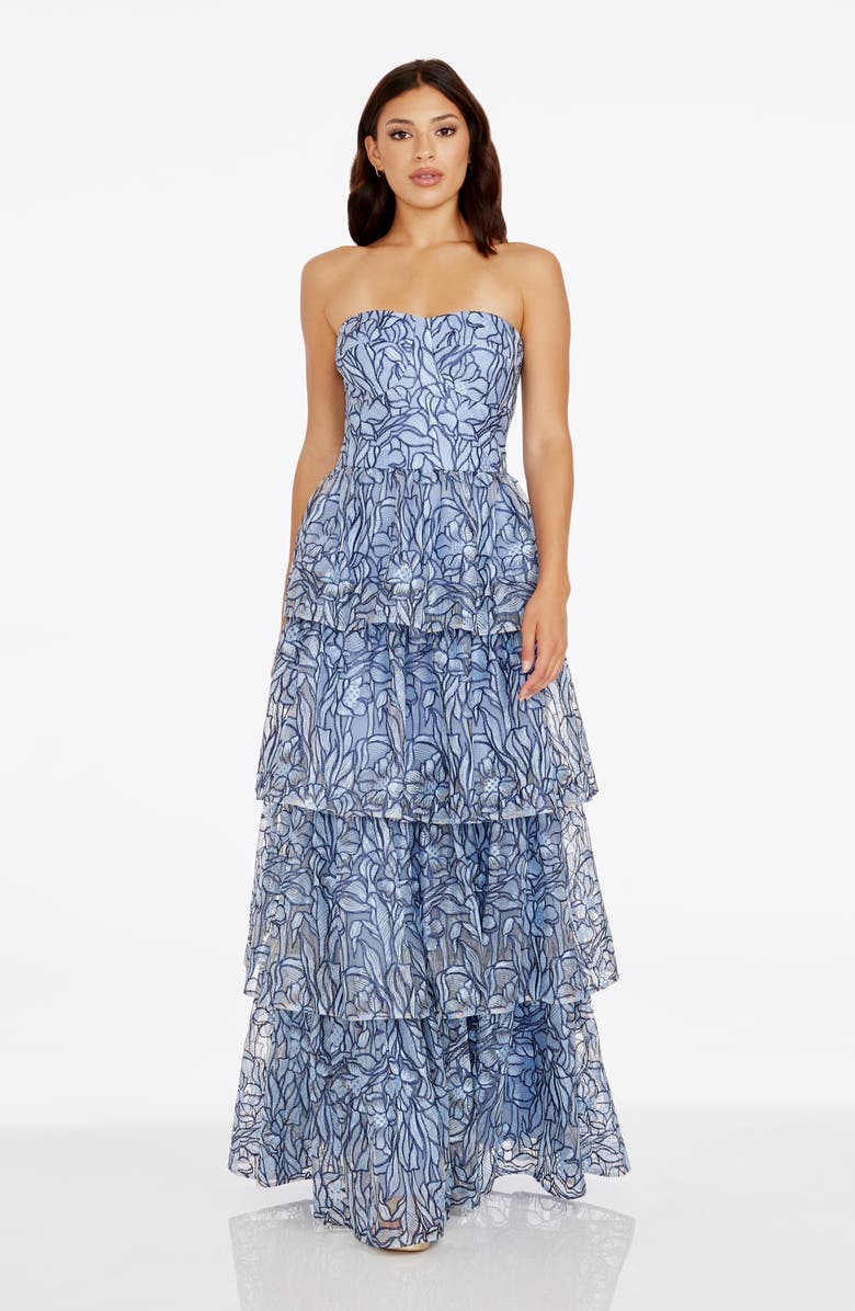 Aubriella Beaded Floral Strapless Tiered Gown