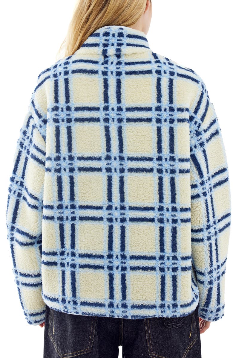 BDG Urban Outfitters Check Print Fleece Quarter Zip, Alternate, color, Ecru Blue