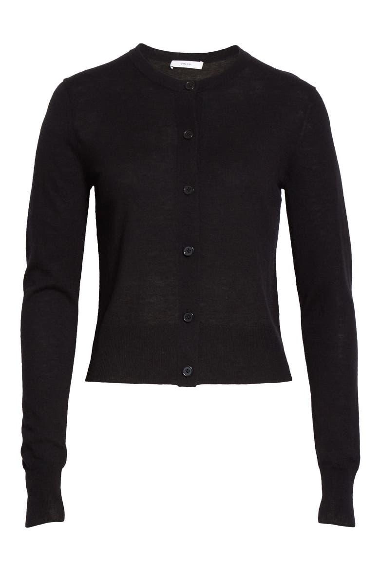 Rib Wool Blend Cardigan, Alternate, color, BLACK
