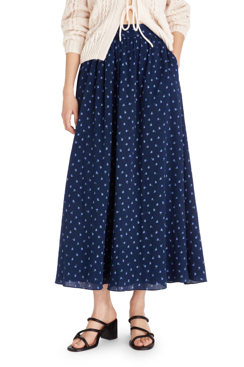 Floral Print Cotton Maxi Skirt, Main, color, CLASSIC INDIGO