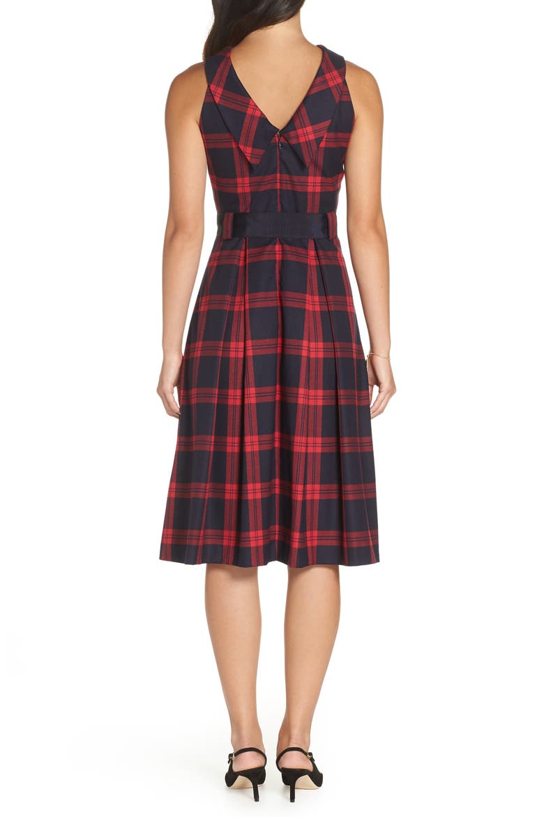 Jacquard Fit & Flare Dress, Alternate, color, RED- NAVY PLAID