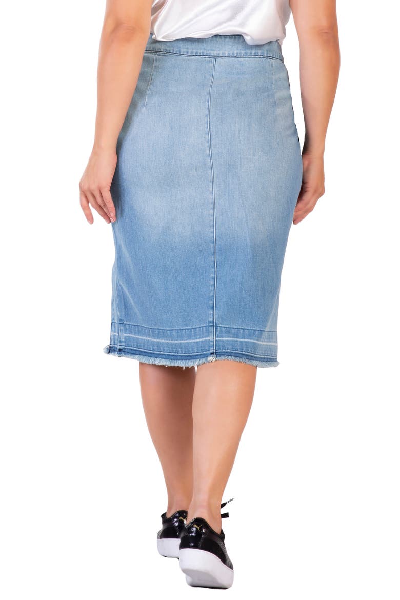 Frayed Slit Hem Denim Skirt, Alternate, color, SUBLIME BLUE