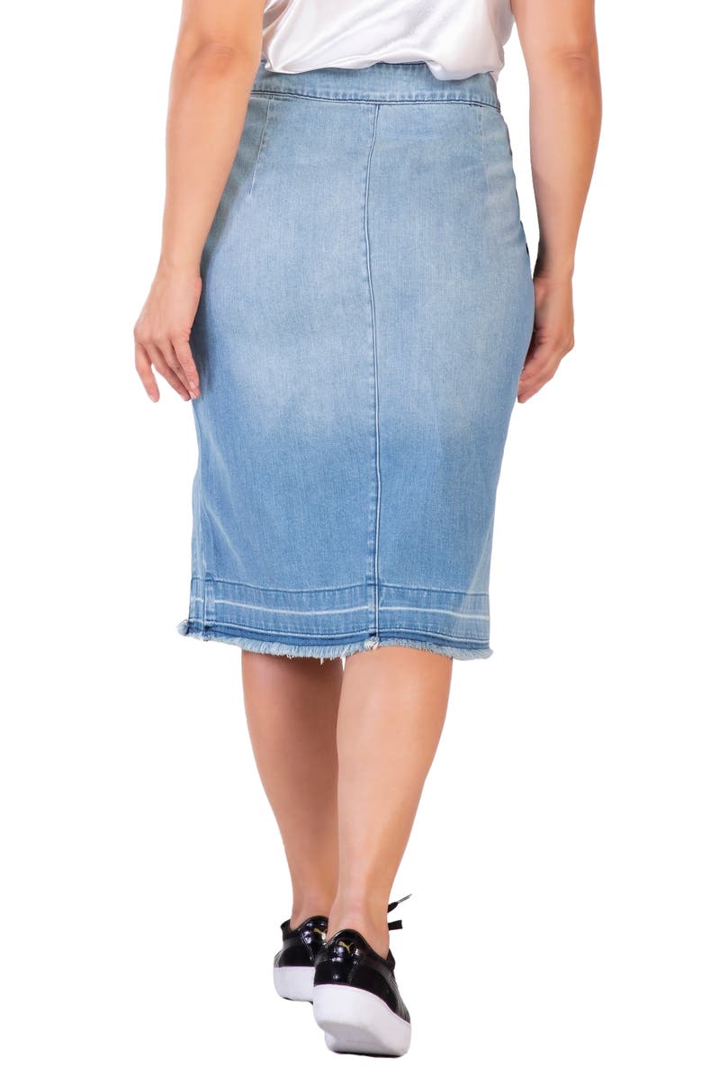 Standards & Practices Frayed Slit Hem Denim Skirt, Alternate, color, Sublime Blue