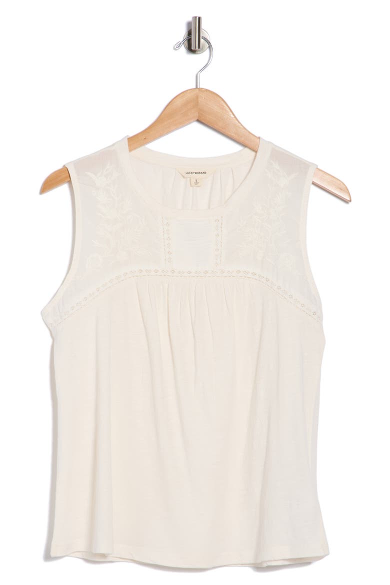 Embroidered Yoke Cotton Tank, Alternate, color, GARDENIA