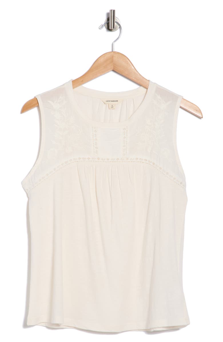 Lucky Brand Embroidered Yoke Cotton Tank, Main, color, Gardenia