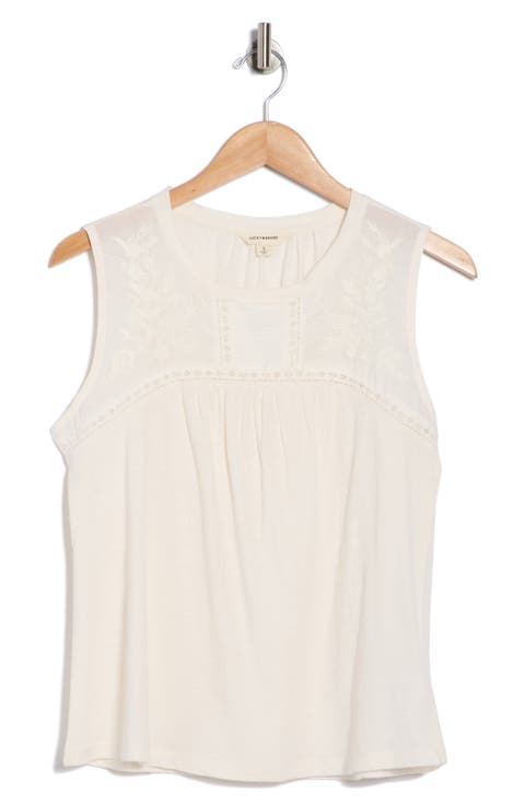 Embroidered Yoke Cotton Tank