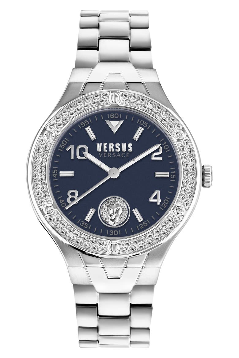 Vittoria Crystal Bracelet Watch, 38mm, Main, color, STAINLESS STEEL/ BLUE