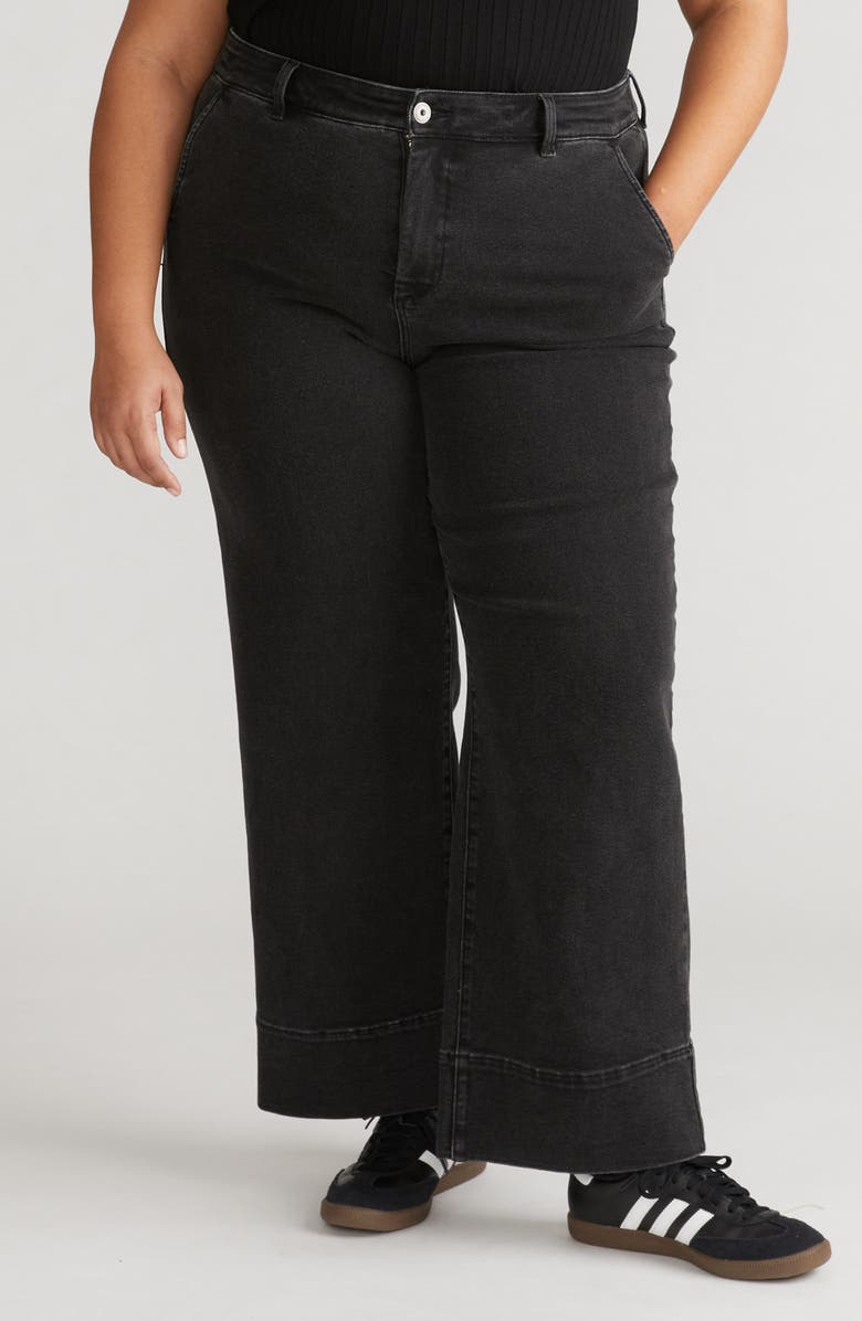Universal Standard Carol High Waist Stretch Wide Leg Jeans, Main, color, Broken Black
