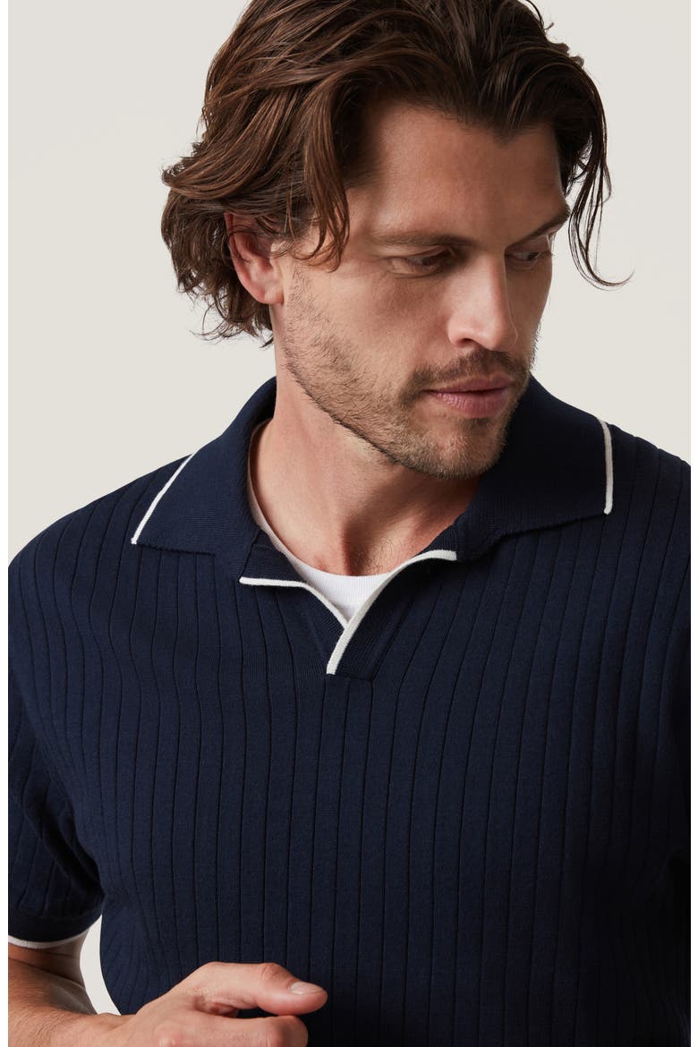 Rib Short Sleeve Polo Sweater, Alternate, color, NAVY