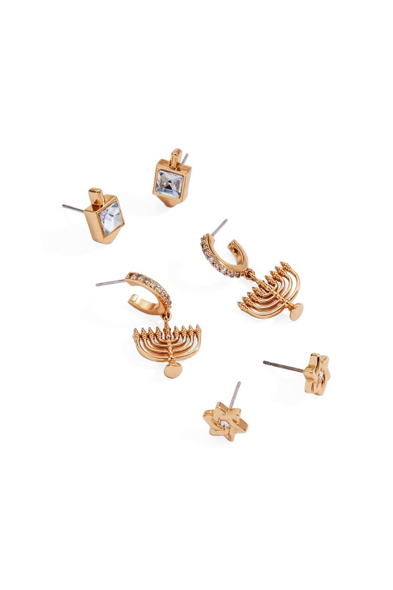 Hanukkah Earring Stud Set, Alternate, color, Gold