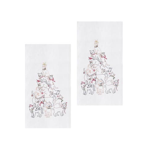 Cat Christmas Tree Flour Sack Kitchen Dishtowel Set Of 2