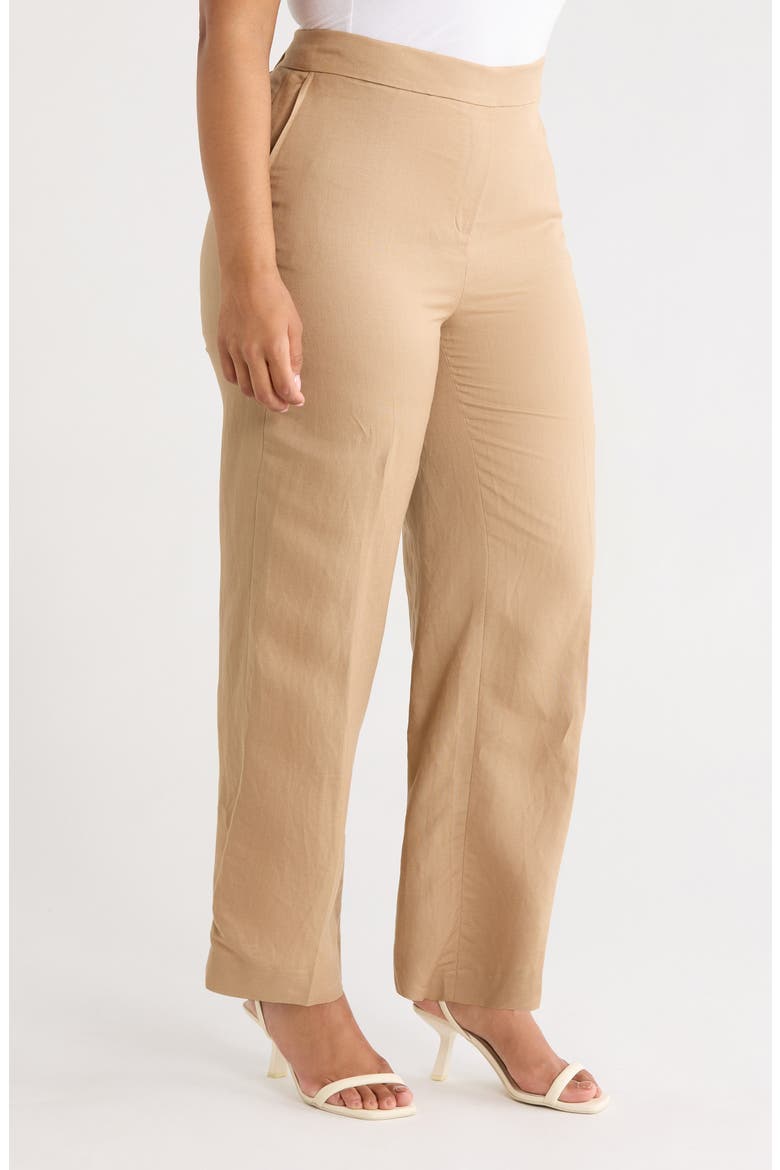 The Audrey Pull-On Straight Leg Linen Blend Pants, Alternate, color, TOASTED WHEAT