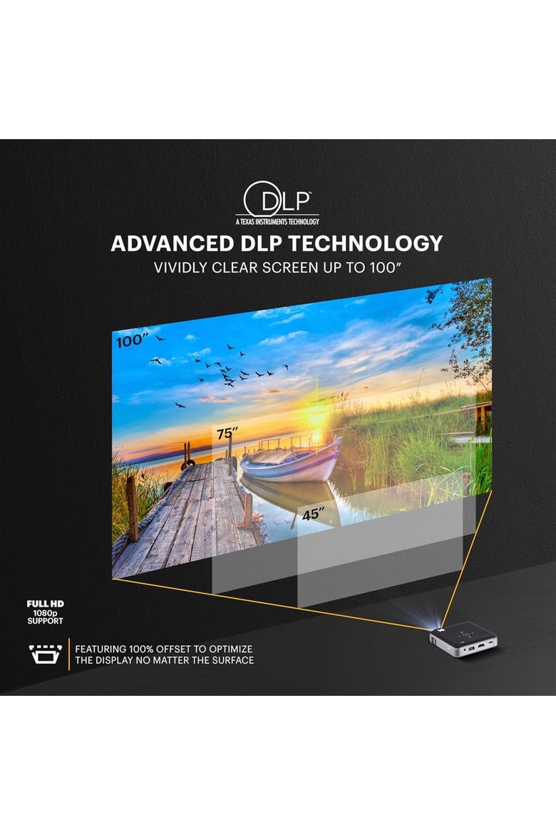 Luma 150 Pico Projector, Rechargeable Ultra Mini Projector with Travel Case & Tripod, Alternate, color, Black