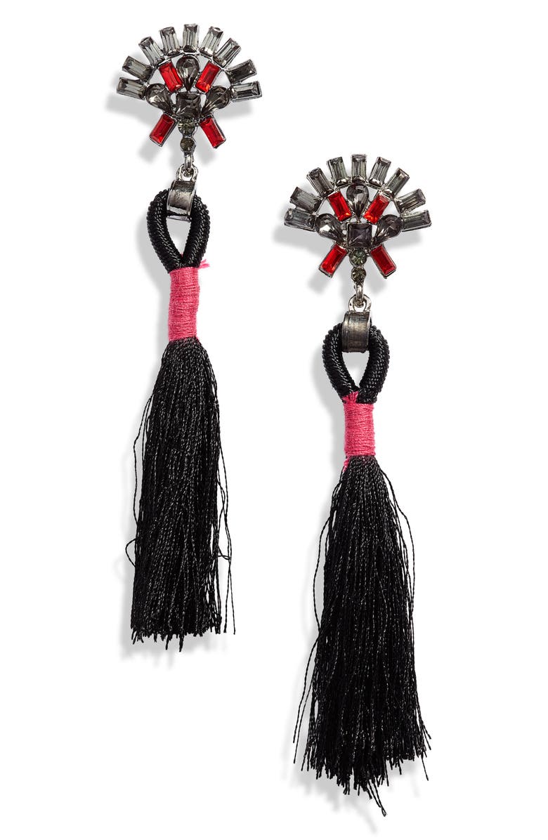 Knotty Crystal Tassel Drop Earrings, Main, color, 