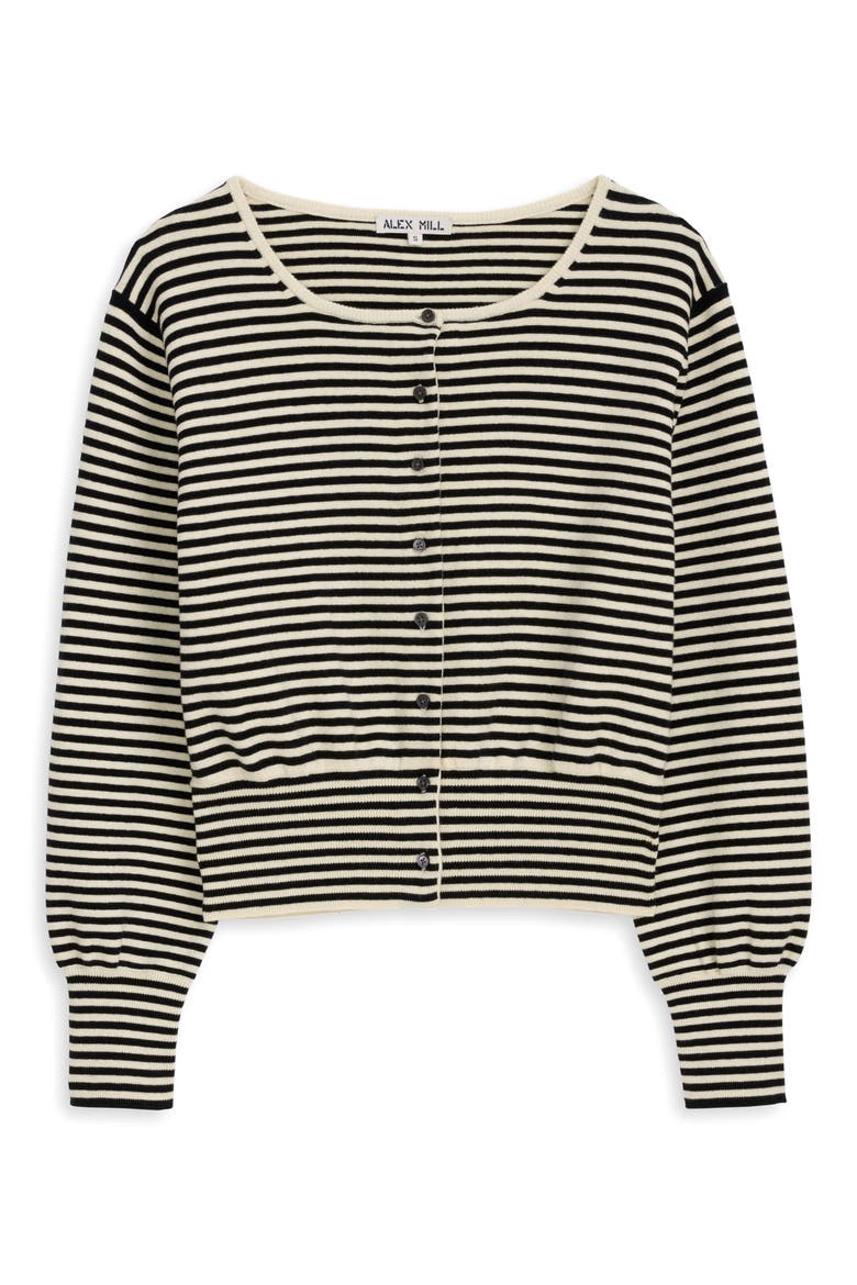 Stripe Puff Sleeve Cardigan, Alternate, color, CREAM/ BLACK