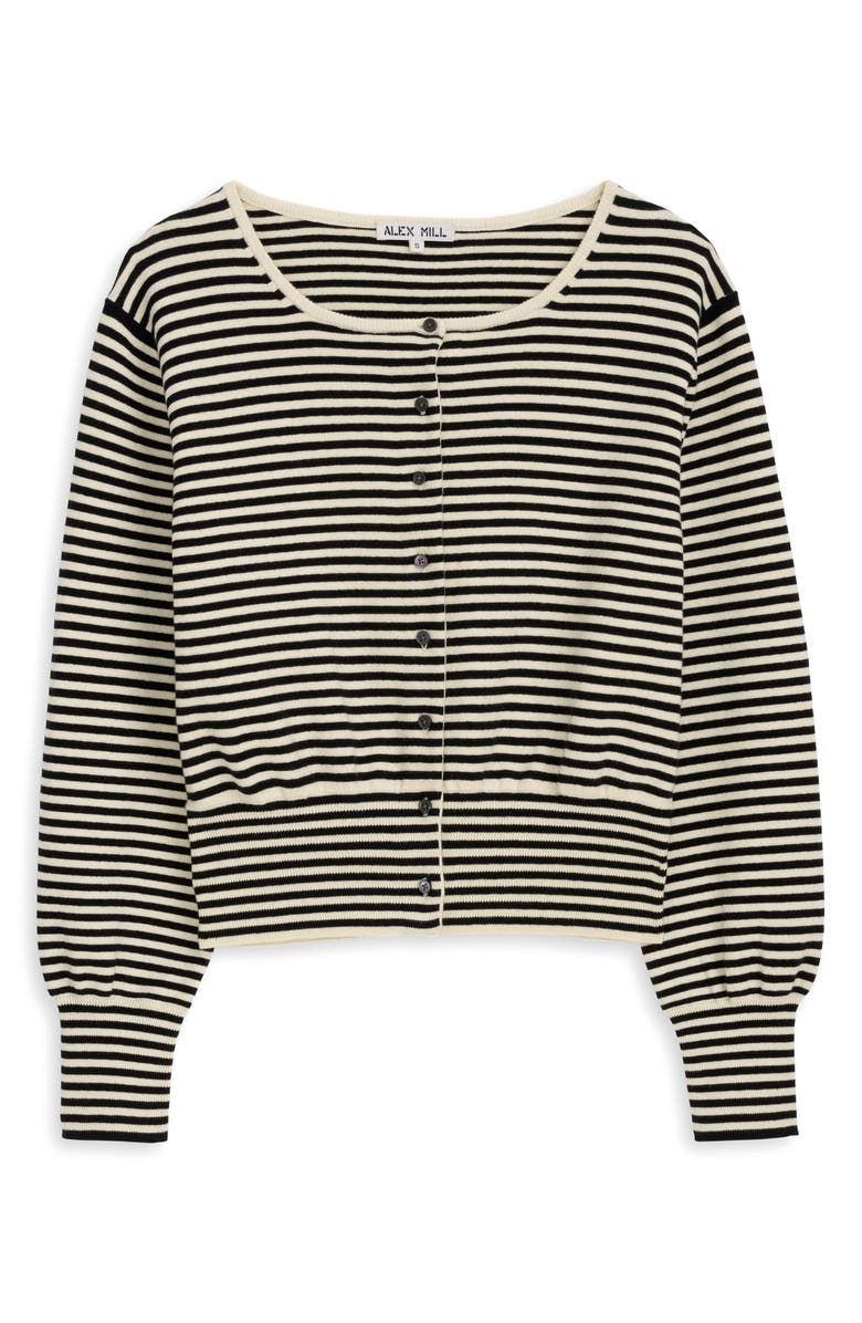 Alex Mill Stripe Puff Sleeve Cardigan, Alternate, color, Cream/ Black