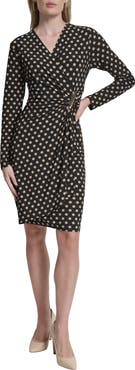 DKNY Faux Wrap Drape Long Sleeve Sheath Dress