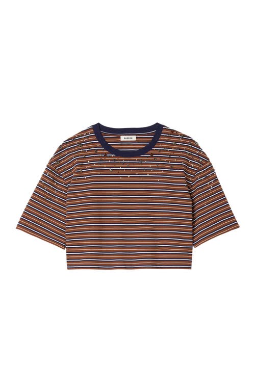 Sandro Striped Rhinestone T-shirt In Brown