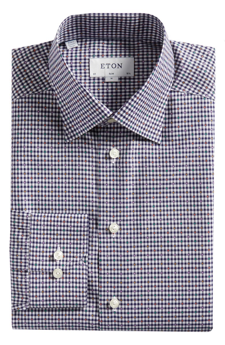 Eton Slim Fit Check Dress Shirt, Alternate, color, 