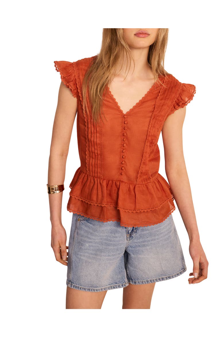 Ramie Ruffle Detail Blouse, Main, color, Orange