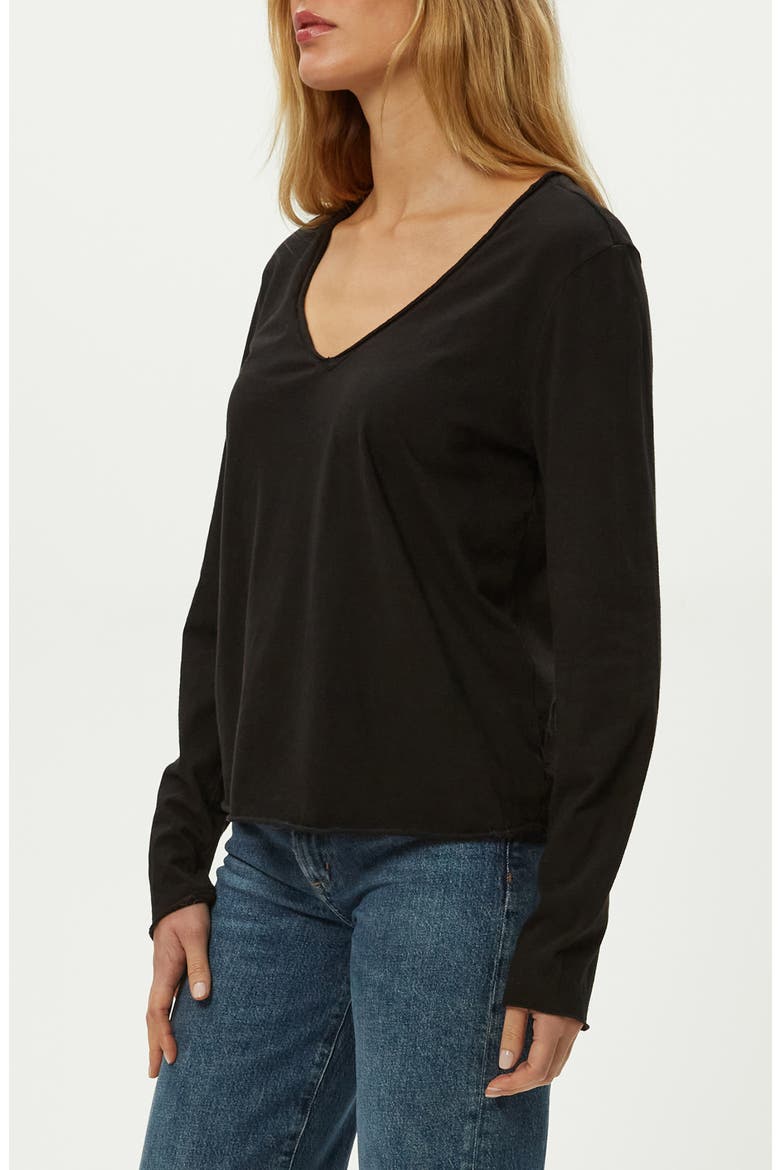 Kailee Long Sleeve V-Neck Cotton T-Shirt, Alternate, color, BLACK
