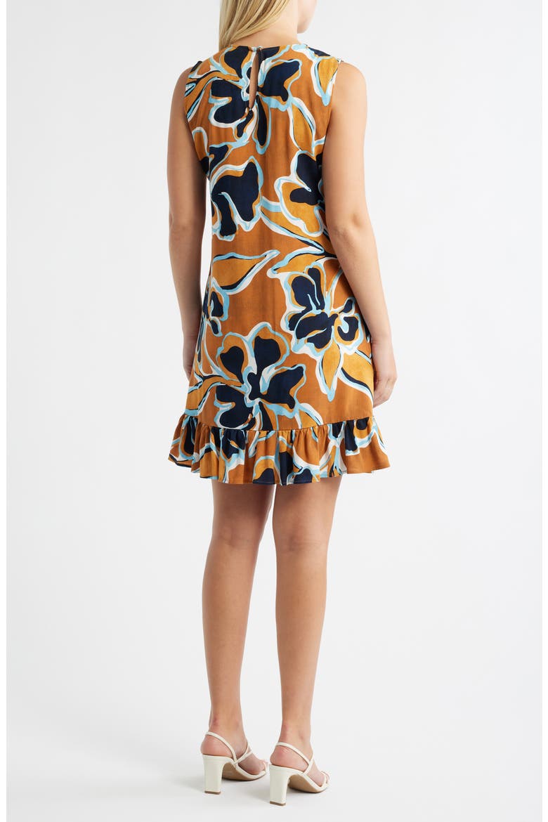 Floral Print Ruffle Hem Dress, Alternate, color, CAFE