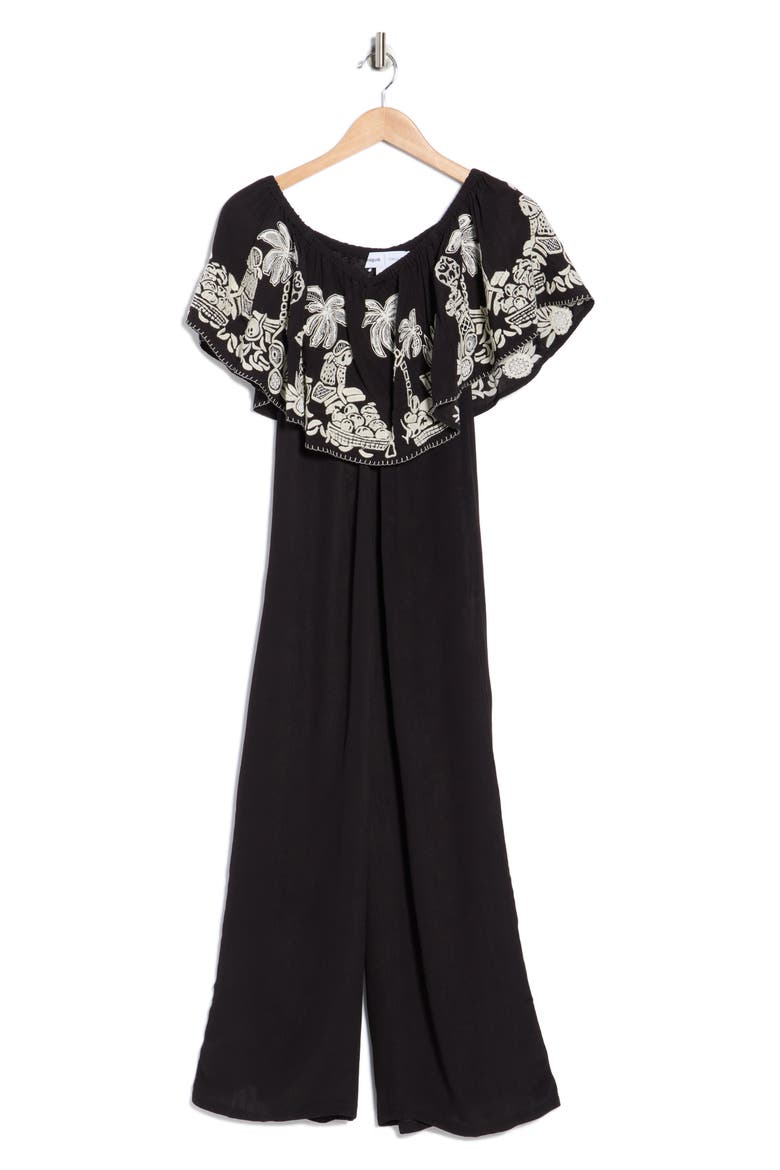 Embroidered Popover Jumpsuit, Alternate, color, BLACK