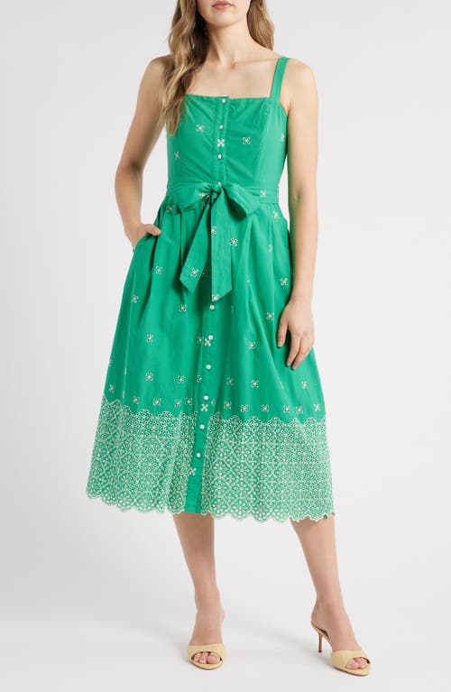 Julia Jordan Embroidered Cotton Midi Sundress In Green