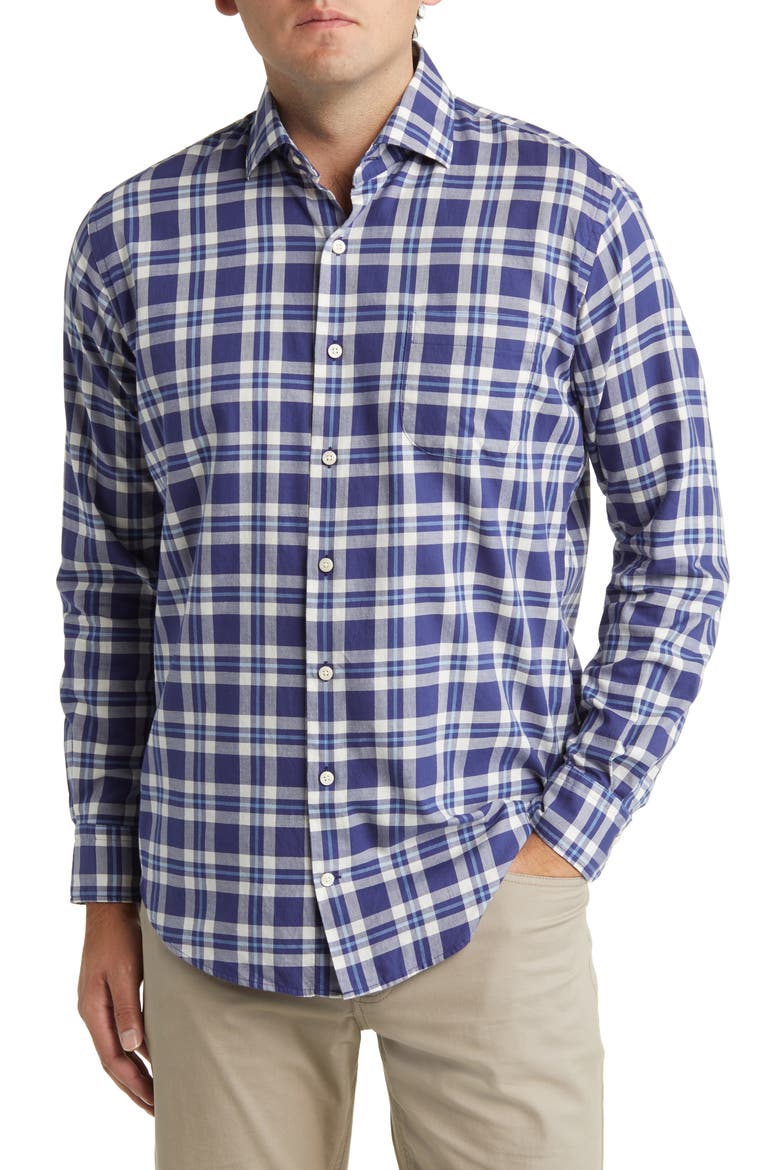 Truett Plaid Soft Cotton Button-Up Shirt, Main, color, NAVY