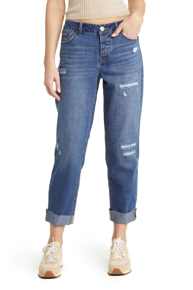 Ripped Cuffed Slim Fit Girlfriend Jeans, Main, color, ADDY
