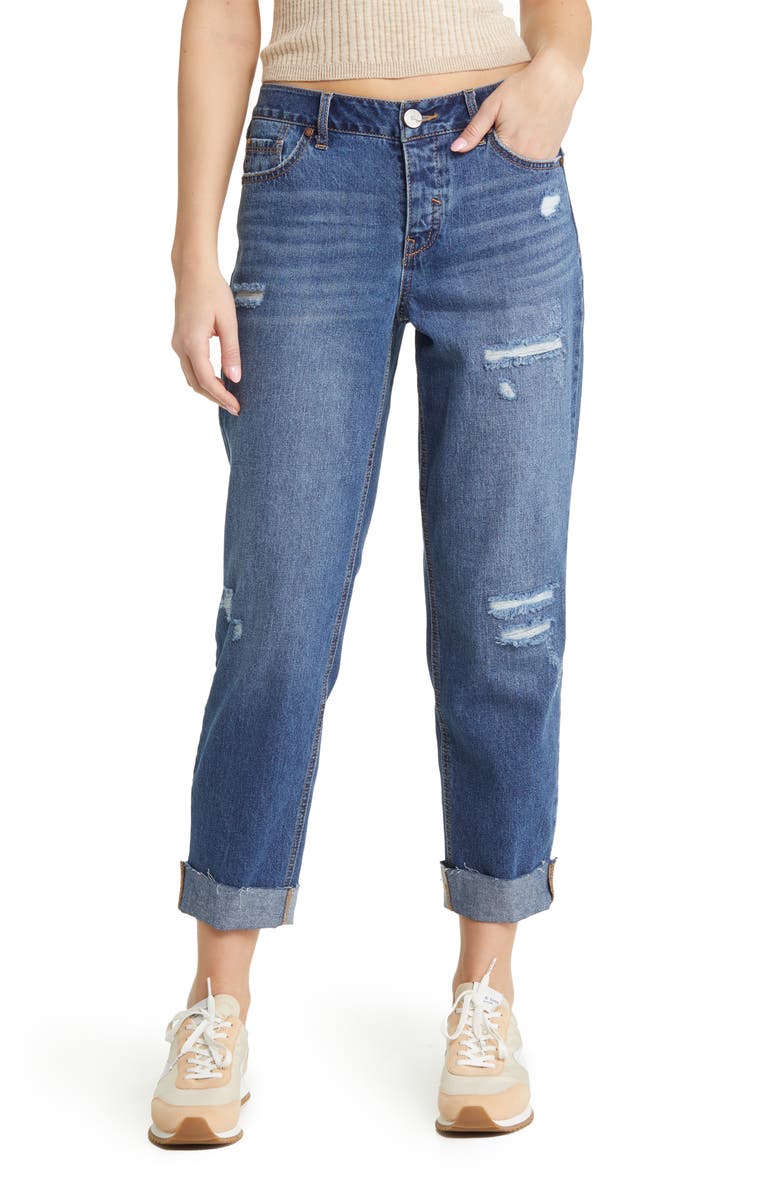 1822 Denim Ripped Cuffed Slim Fit Girlfriend Jeans, Main, color, 