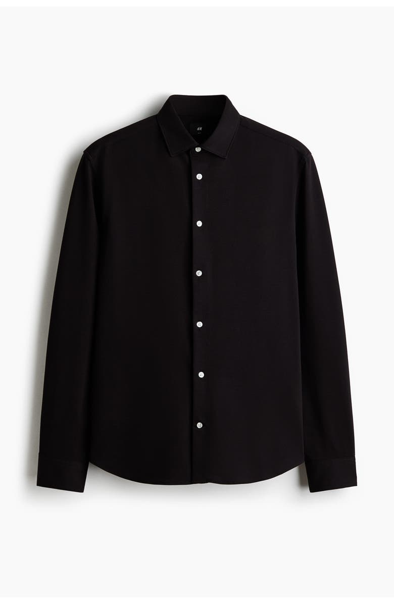 H&M Four-way Stretch Slim Fit Shirt, Main, color, Black