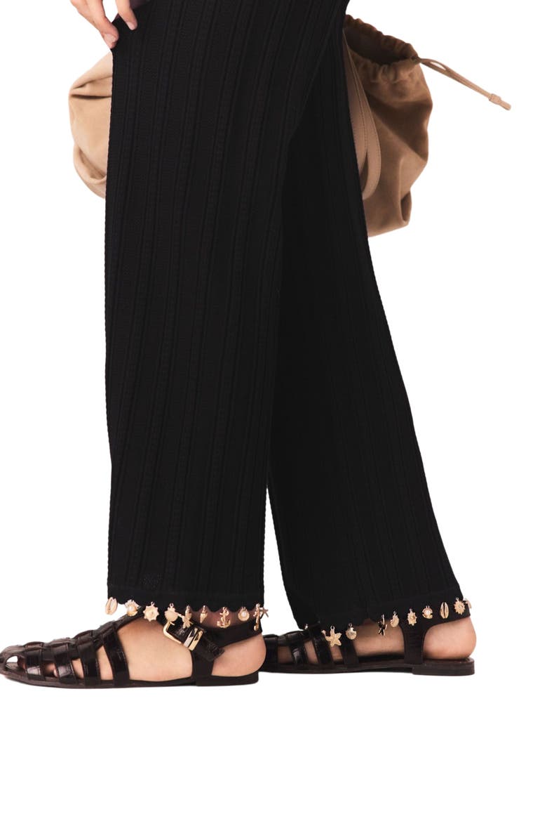 maje Jewelled knit trousers, Alternate, color, Black