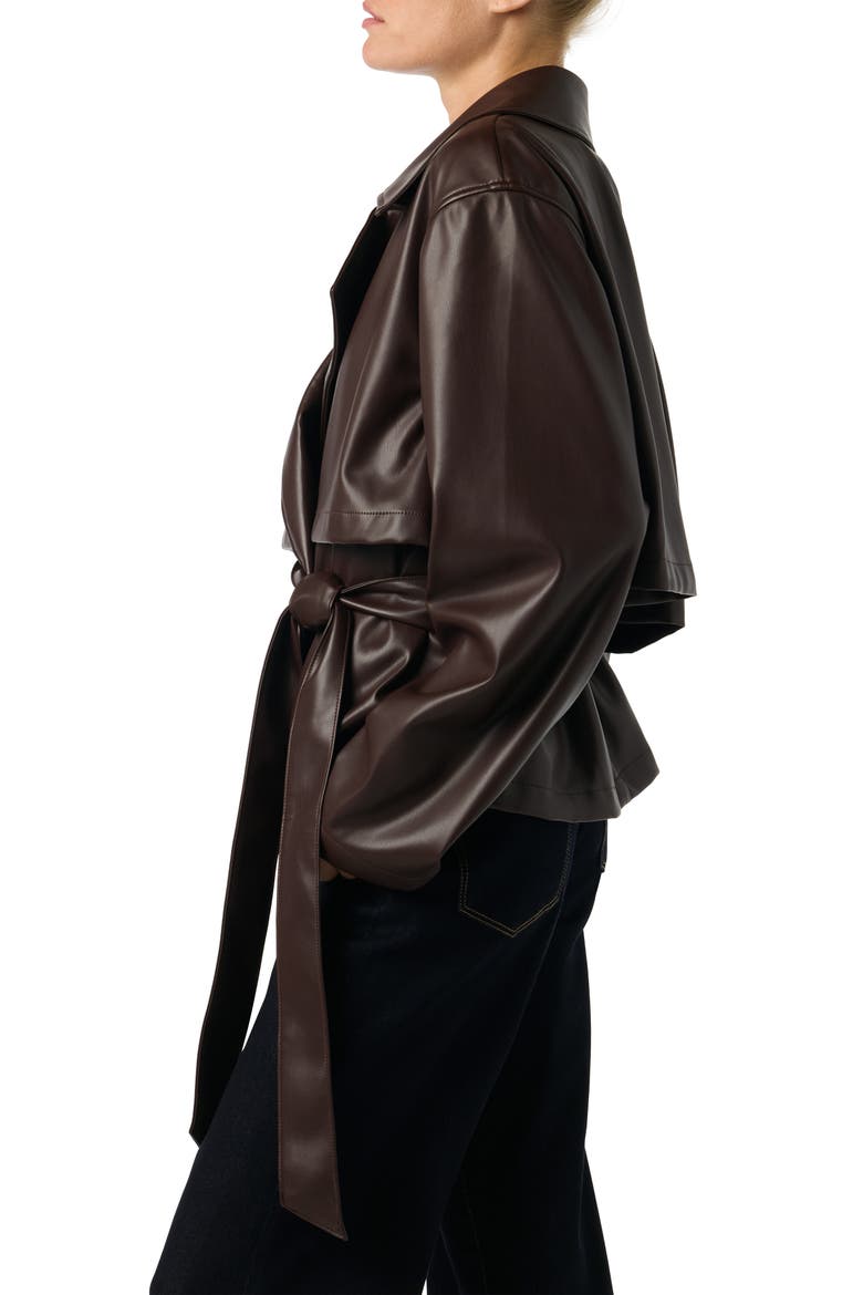 Faux Leather Cropped Trench Jacket, Alternate, color, GANACHE