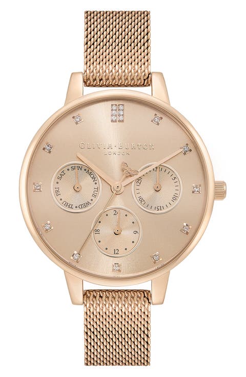 Multifunction Mesh Strap Watch, 34mm