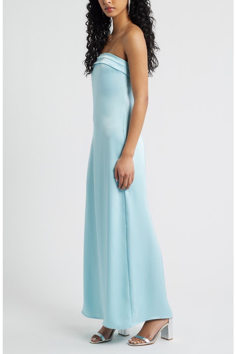 Strapless Satin Gown, Alternate, color, BLUE AQUA