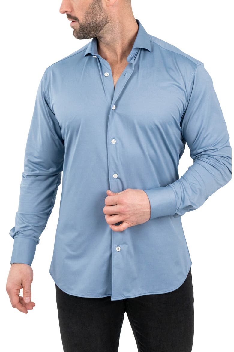 Einstein Stretchblotter Blue Button-Up Shirt, Alternate, color, BLUE